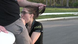 A cop in a female uniform takes control of the situation