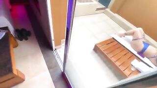 Redhead takes off bikini and has sex with an employee right in the workplace