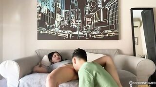 My stepsister and I woke up home alone, so we decided to have sex on the sofa
