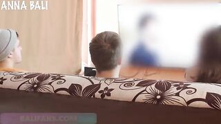A girl risks her husband catching her with her lover on the couch