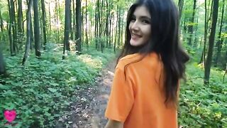 A girl is fucking with a guy she met on a forest walk