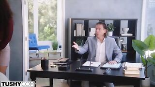Redhead girl in ass fuck with her future boss on TUSHY