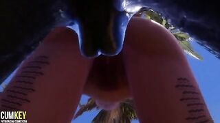 Two hot girls getting banged by a huge monster cock