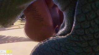 Two hot girls getting banged by a huge monster cock