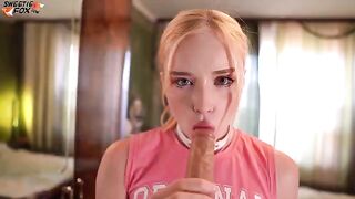 Fucking a girl through the hole in her jeans and finishing in her mouth