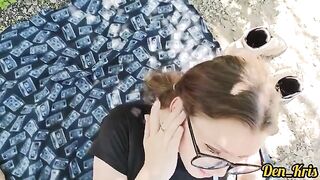 A cute girl gets a lot of warm cum on her face and hair in this exclusive compilation