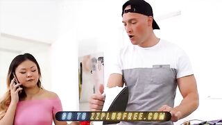 Lulu Chu catches her roommate Zac Wild watching her, then she rides him hard