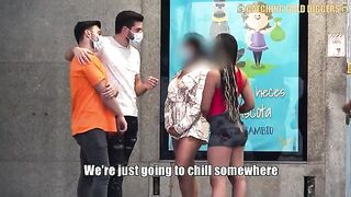 Two young and sexy Mexican girls getting fucked at the bus stop