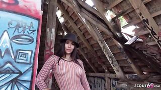Outdoor street casting with raw anal action