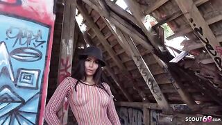 Outdoor street casting with raw anal action