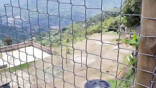 A girl has sex with a stranger farmer in the countryside
