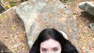 Girl was fucking in the woods and got her pussy cum on it
