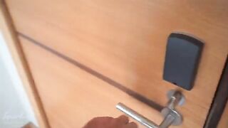 Petite curly Evie gets her pussy filled with cum under the couch