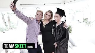 Busty stepmom rewards her stepson with a wet pussy for graduation