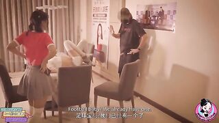 A cute Asian girl is training with a coach for the soccer club