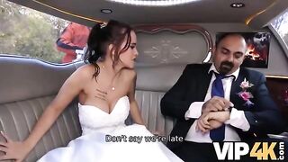 A bride allows her husband to watch her getting fucked in the limo