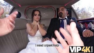 A bride allows her husband to watch her getting fucked in the limo