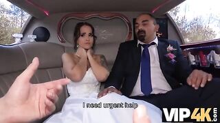 A bride allows her husband to watch her getting fucked in the limo