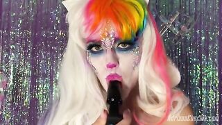 Adriana Chechik’s Halloween opulence with a rainbow dildo, showcasing her fearless performances