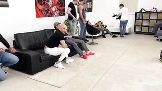Monika Fox got fucked by 7 guys in a hardcore gangbang, drinking their piss