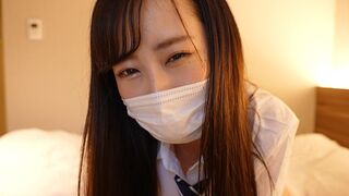 A Japanese school uniformed girl gave the guy a handjob with passion