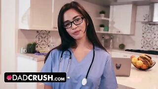 Nurse stepdaughter Scarlett Alexis tests her stepdad's willpower in a taboo encounter