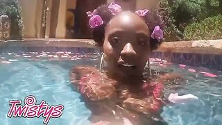 The stunning Elsie shakes her booty naked in the pool, showcasing her 38-24-36 curves