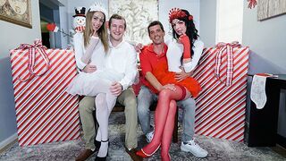 Two cute stepdaughters, Kyler Quinn and Alice Pink, get into a festive swap