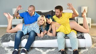 Cute girls get punished by their stepdaddies and then have sex