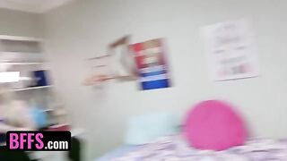 Two roommates are sharing girls in a hardcore college orgy scene