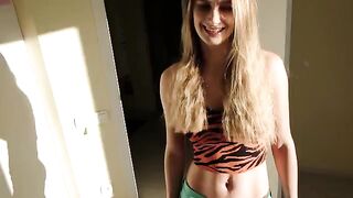 The girl caught stepbrother jerking off and felt sorry for him