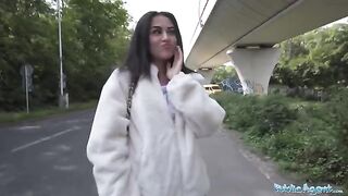 Petite British babe nearly gets hit by a taxi, gets fucked instead