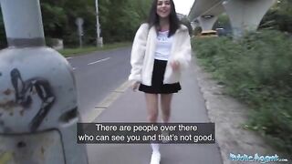 Petite British babe nearly gets hit by a taxi, gets fucked instead