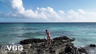 A sexy girl is fucking on the naked beach