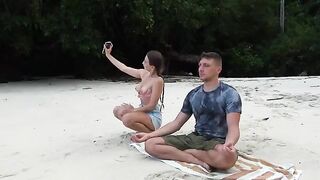 A short time meditation on the beach with a stunning brunette babe