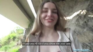 Long haired Ukrainian babe gets talked into sex outdoors