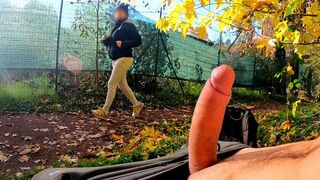 A risky flash in the park turns into a hardcore titty fuck with a busty MILF