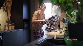 A couple has a quickie in the kitchen, and the wife gets a creampie