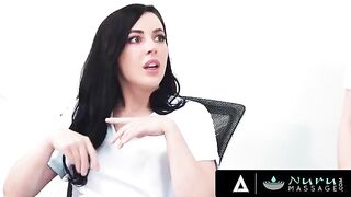A sexy brunette, Whitney Wright, and her colleague get fucked by a friend’s huge dick