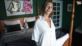 Blonde amateur MILF fucked in the hotel room by a passionate guy with a toy