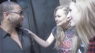 Two sexy girls Blake Blossom and Angel Youngs sharing a big cock in a hot threesome