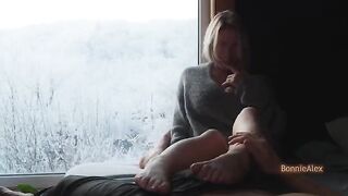 The couple has an intimate sex while watching the evening together