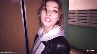 A couple has sex on the city streets, with a cumshot in panties