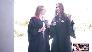 Two mature witches fucking with a young man in a steamy scene