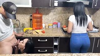 The beautiful 18-year-old hijastra has to cook for her stepfather because she must be fed