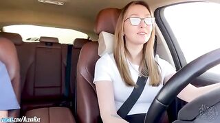 The guy is learning to drive, and his stepmom is helping him