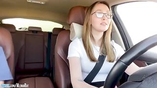 The guy is learning to drive, and his stepmom is helping him