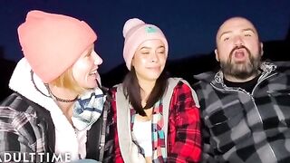 A girl has sex with her boyfriend and his girlfriend in POV
