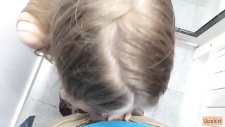 Petite schoolgirl risks getting caught for a public blowjob in a changing room