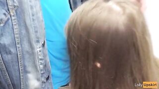 Petite schoolgirl risks getting caught for a public blowjob in a changing room
